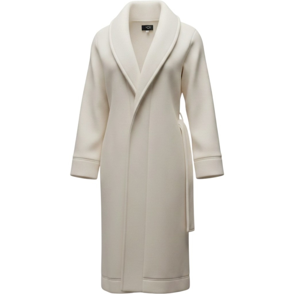 UGG Australia Womens Cream Fleece Shawl Collar Wrap Robe Midi Length Small